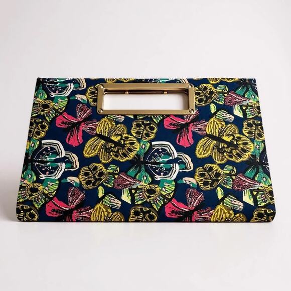 Multicolor Butterfly Rectangular Convertible Clutch Crossbody Purse Wedding - Picture 1 of 8